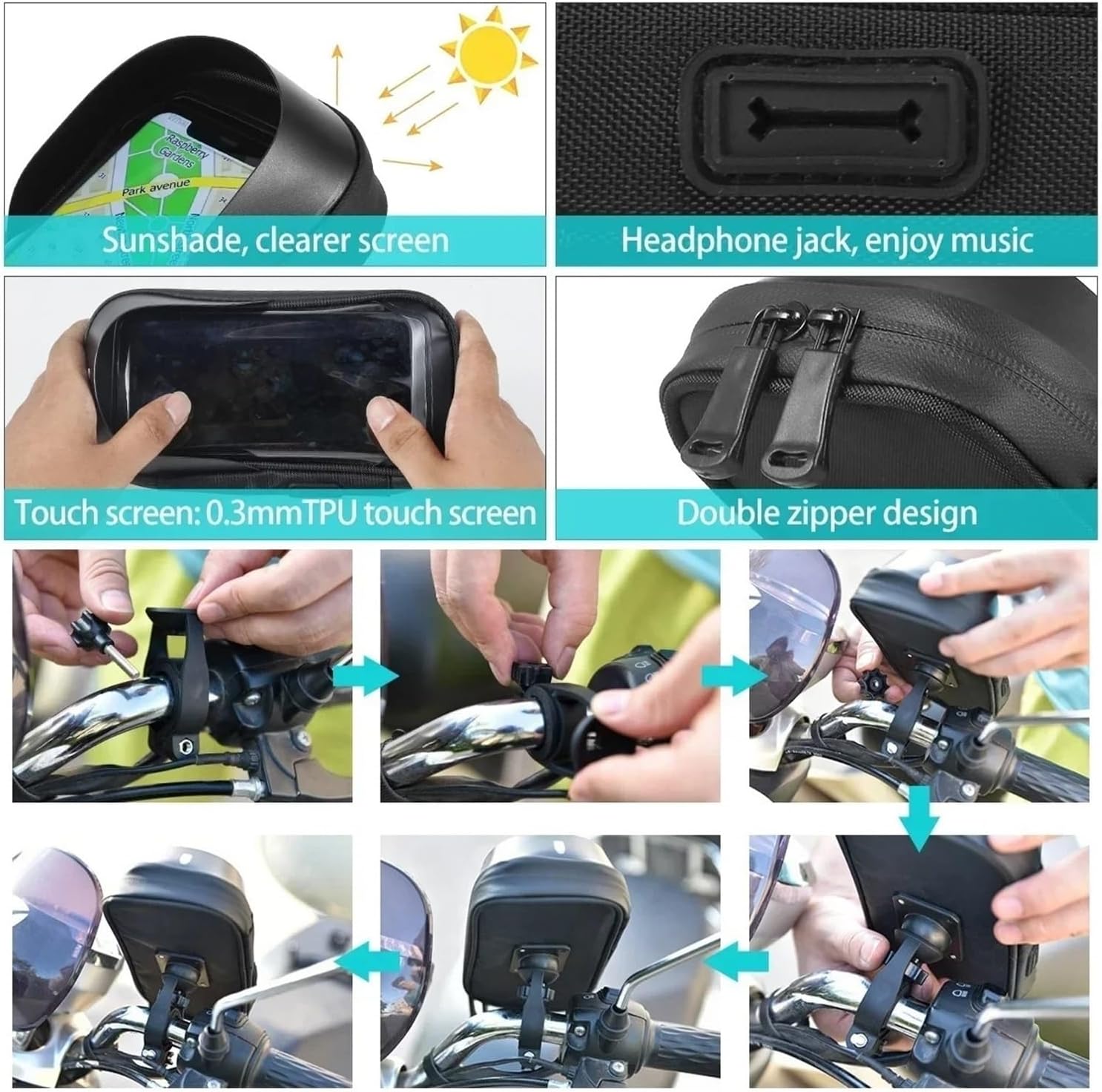 Bike Phone Mount Waterproof 360° Rotation Front Frame Phone Holder Easy Universal Navigation Smartphone Bracket for All Phones Bicycle Phone Holder(Bicycle Black)