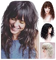 Vista 1 de LXUE Extensiones de cabello ondulado profundo con clip con flequillo para mujeres con cabello delgado, 12 pulgadas, rubio 613#