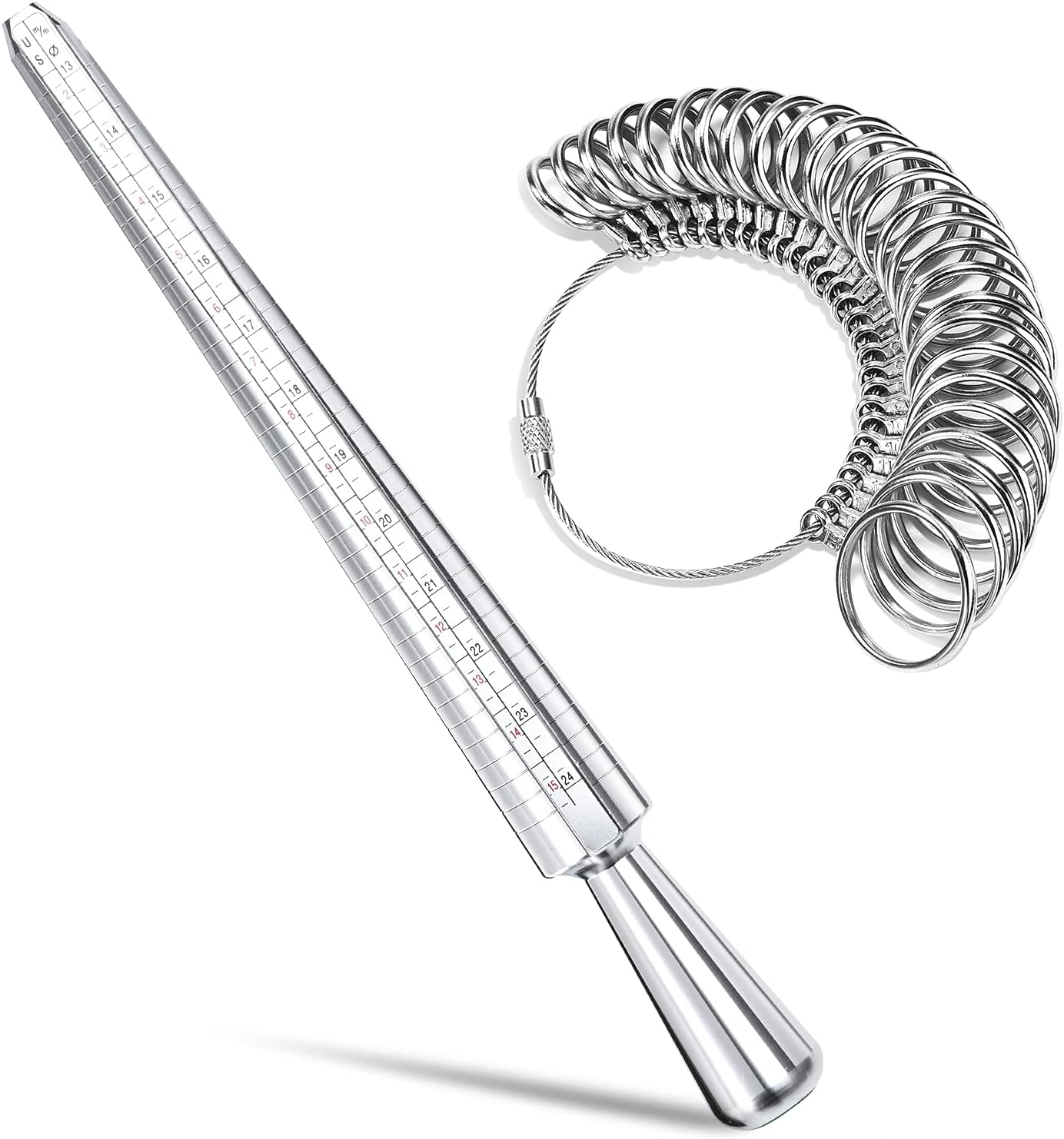 Ring Sizer Measuring Tool, NuLink Aluminum Ring Mandrel Dual Measurement Size Metal Rings Sizers Tools Kit Adjuster for Women Men Rings