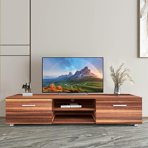 Miniatura 7 de Moderno soporte de TV con 2 armarios de almacenamiento y 2 estantes abiertos, centro de entretenimiento para TV de 65 pulgadas, mesa consola