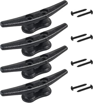 Boat Cleats 4Inch,Hot Dip Galvanized Cast Iron Dock Cleats,Electrophoretic Coated Black Dock Cleats,Rope Cleats Boat Dock Cleats for Marine Deck or Nautical Decor,Hardware Included 4/5/6/10/12Pack