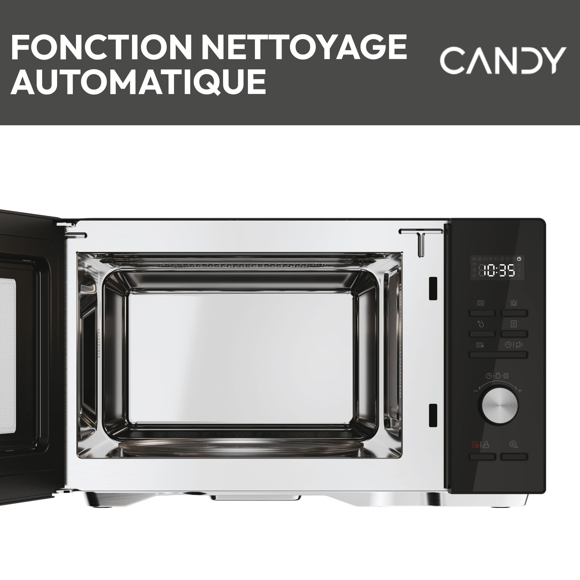Candy CMGA31EDLB Four Micro-ondes, Gril Quartz 1000W, Grande Capacité 31L, Recettes Automatiques, Fonction Gril, Nettoyage Auto, Programmateur digital, Fonction décongélation, Noir Silver