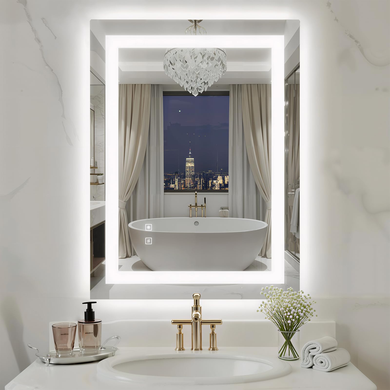 24X32 Inch LED Bathroom Mirror with Lights Frontlit Backlit Bathroom Vanity Mirror for Wall Ultra-Clear Tempered Glass Shatter-Proof
