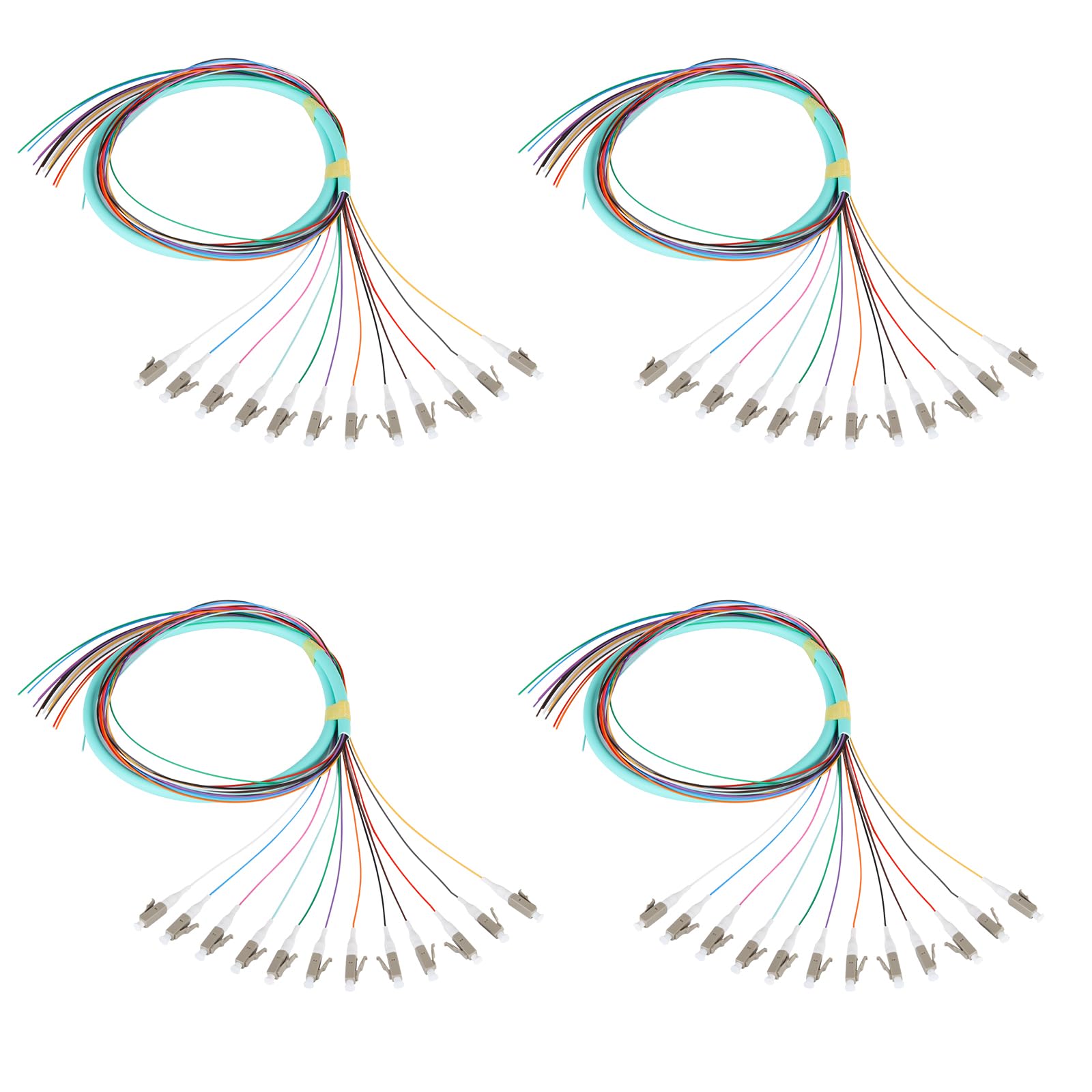 Lot de 4 paquets de 12 fibres optiques LC OM3 multimode (MM) de 1,5 m pour ingénierie réseau d'accès à fibre optique