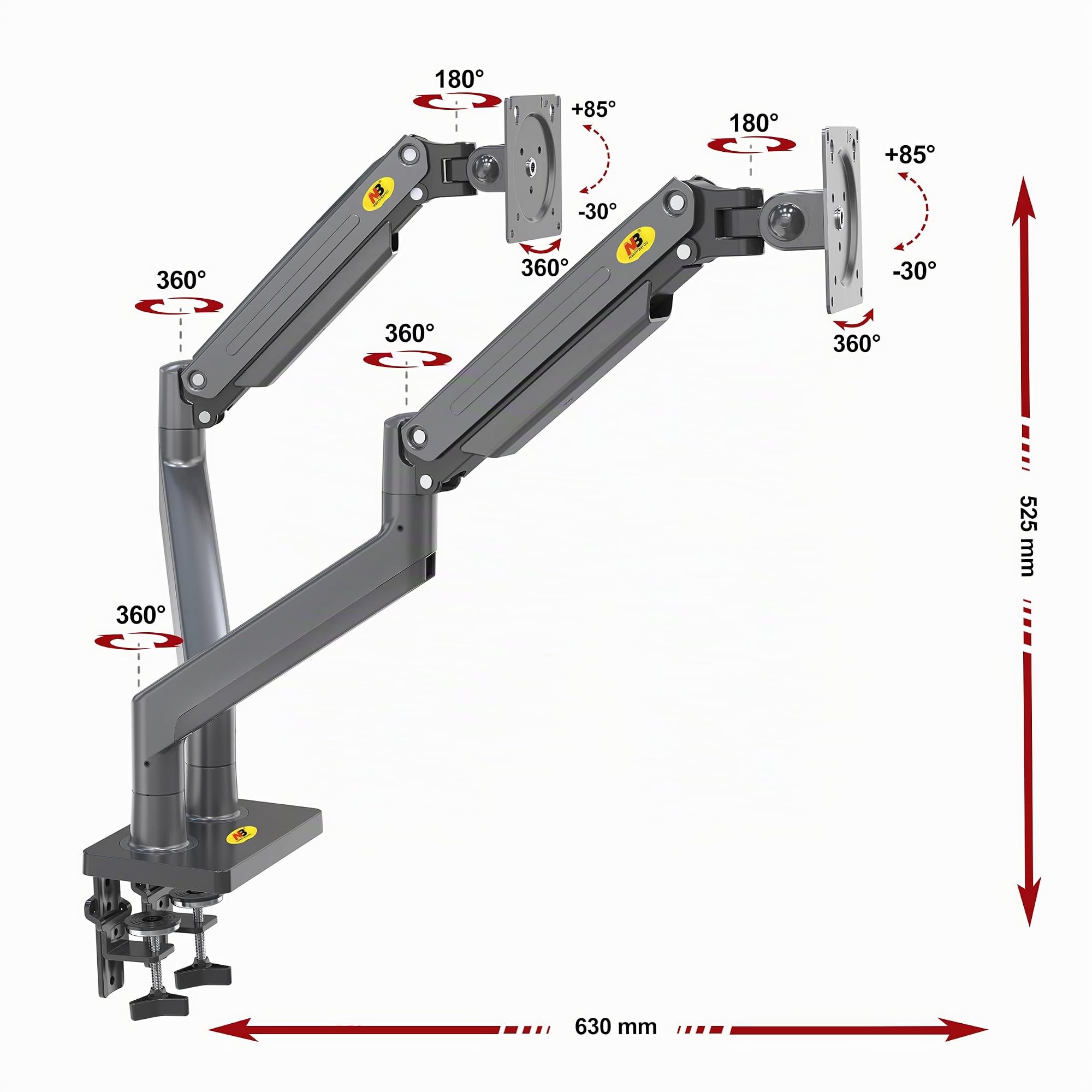 Supporto da tavolo con molla a gas per 2 schermi LCD da 22-32 pollici con VESA max. 100 x 100 mm, fino a 15 kg (x2)