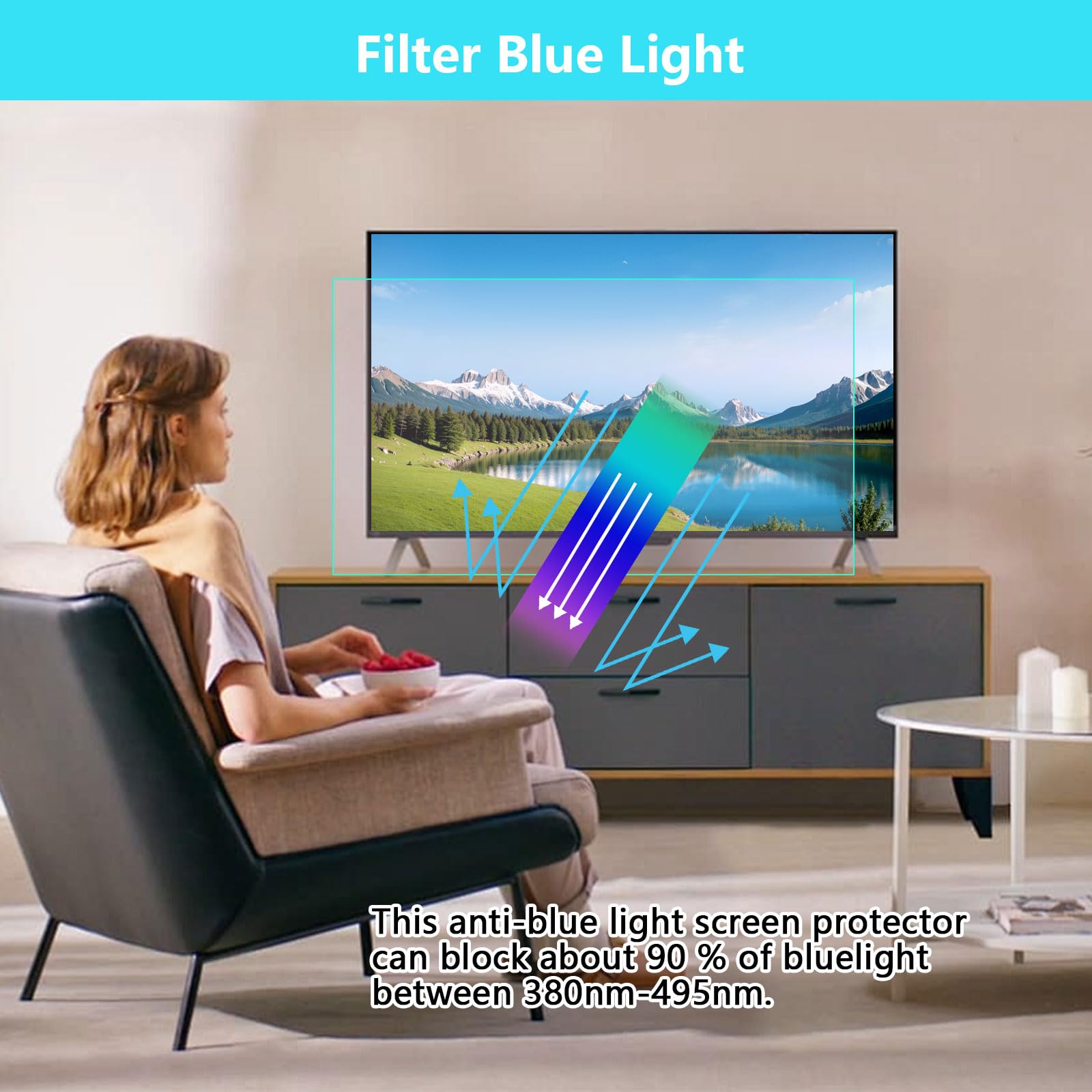 Protector De Pantalla Para TV Con Filtro De Luz Azul, Lámina Mate Resistente A Los Arañazos,Filtro Bloqueador De Luz Azul Fácil Instalación,55" 1211x682mm