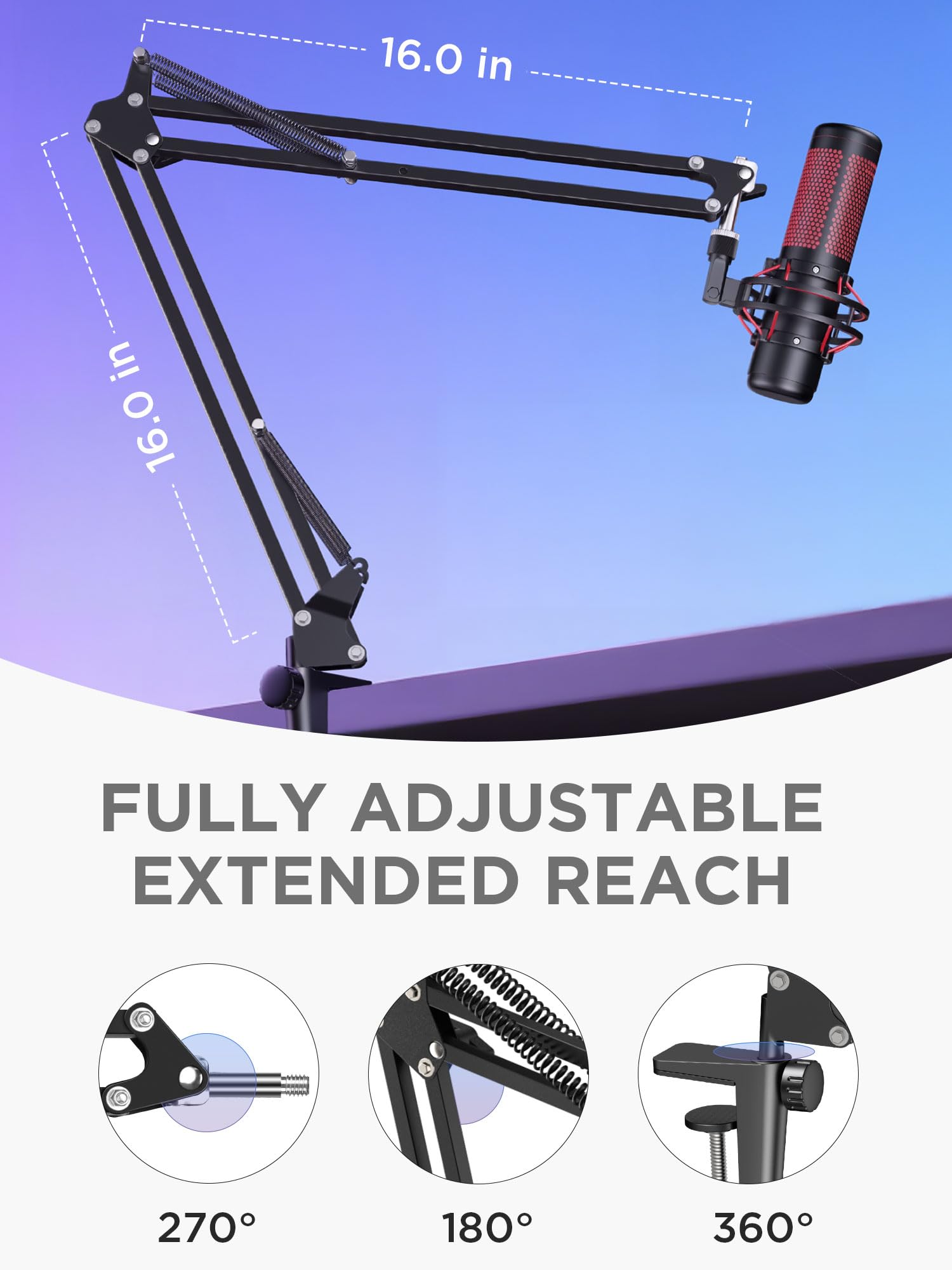 InnoGear Boom Arm Microphone Mic Stand for Blue Yeti HyperX QuadCast SoloCast Snowball Fifine Shure SM7B and other Mic, Medium