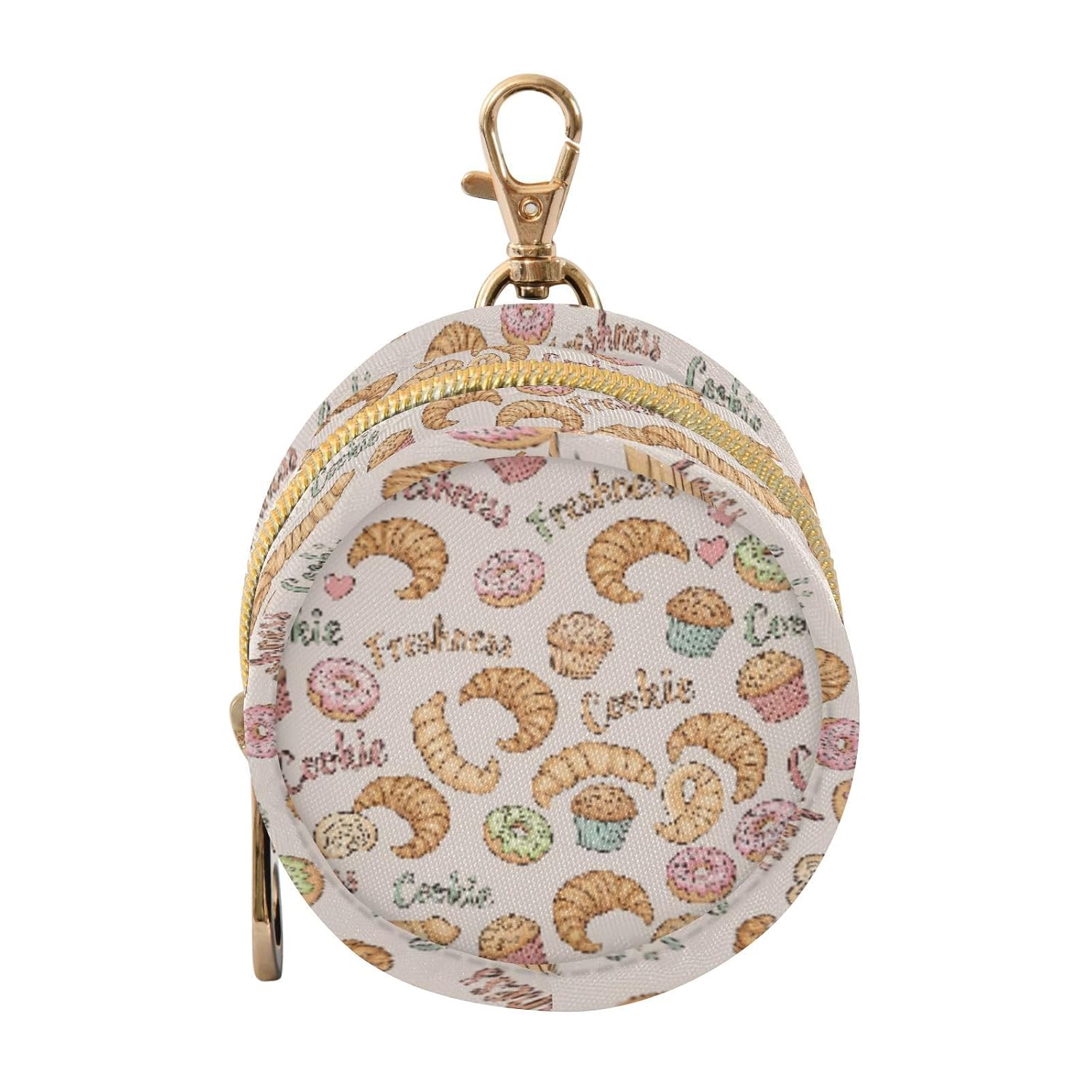Bakery Food Pastries Baby Pacifier Holder Case with Clip Portable Pacifier Storage Organizer Round Container Pouch Box Fits Diaper Bag Stroller Purse