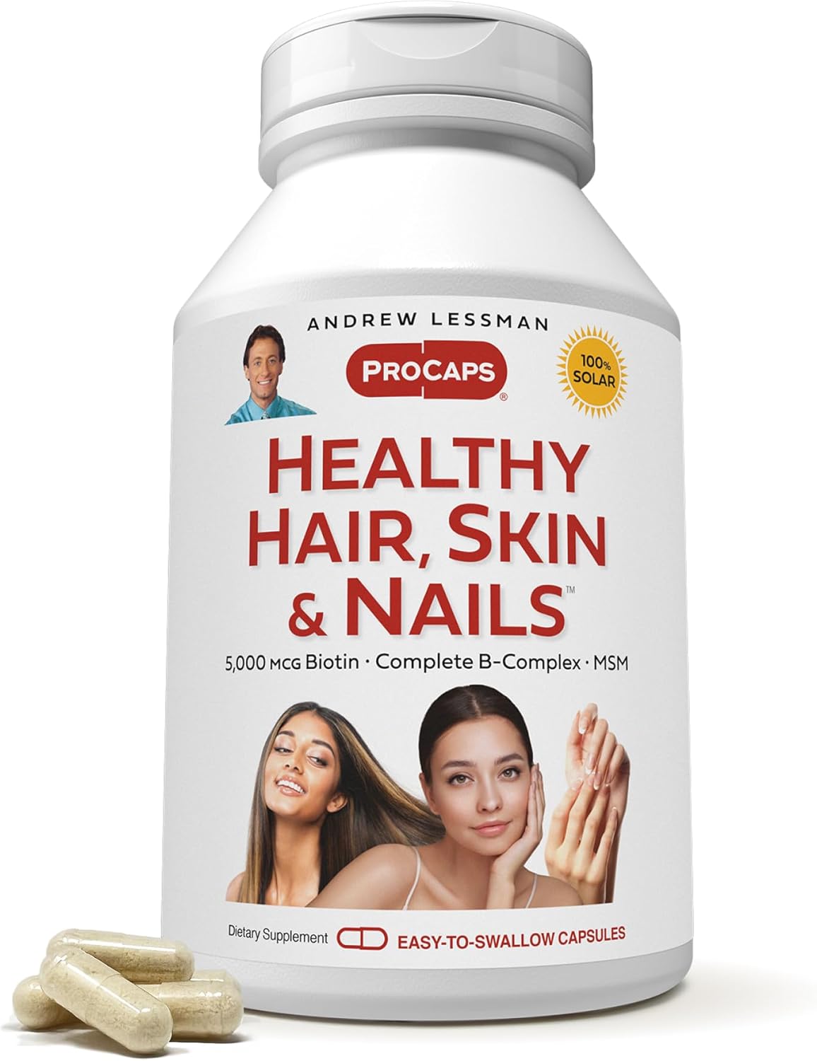 ANDREW LESSMAN Healthy Hair, Skin and Nails 120 Capsules – 5000 mcg High Bioactivity Biotin, B-Complex. Promotes Beautiful Skin, Strong Nails. No Additives Hair Growth Vitamins Biotin Supplement