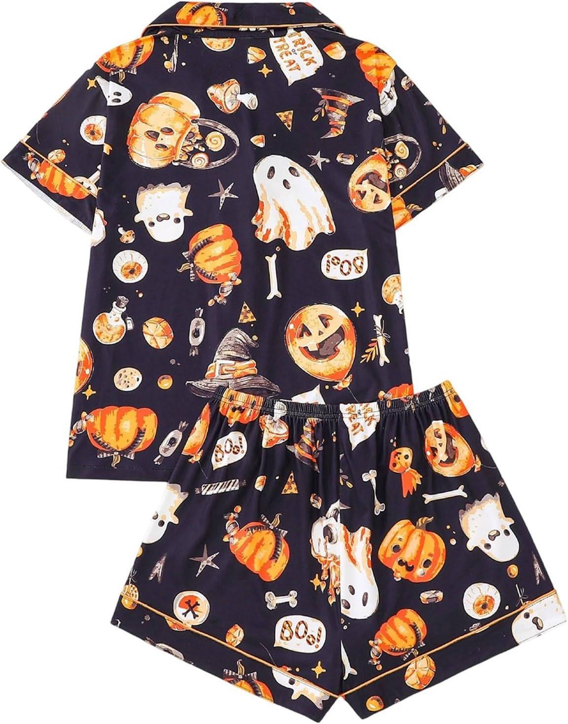 Generisch Halloween Set for Women Short Sleeve Button Front Shirt Matching Shorts Versatile Loungewear for Every Season