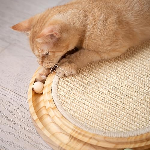 Miniatura 9 de CHEERHOME PETS Juguete rascador de sisal para gatos con pista de bolas, juguete interactivo de madera para gatos de interior, almohadilla para
