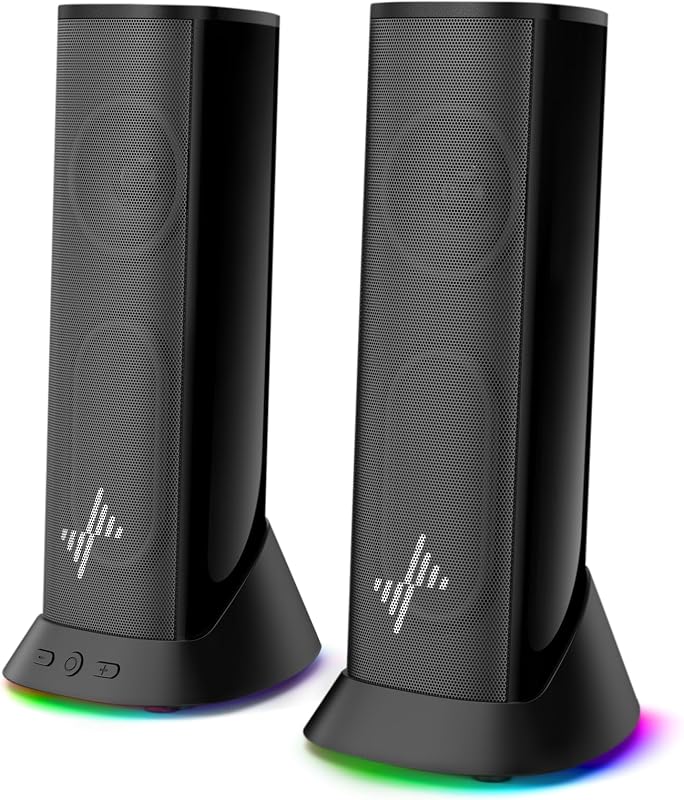 Computer Speakers, Plug-and-Play PC Speakers for Desktop & Laptop | Immersive Sound, 9 Customizable RGB Lights, USB/USB-C Powered & 3.5mm AUX-in Speakers for Monitor & Laptop, 18-Month Warranty
