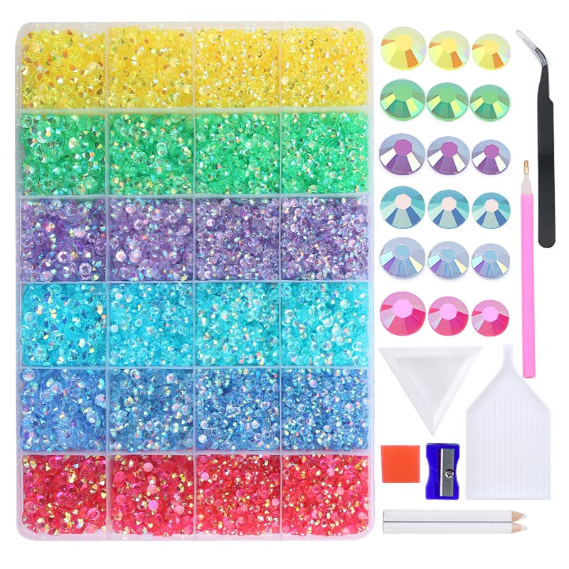 33000PCS 3 4 5Mm Jelly AB Resin Non Hot Fix Rhinestones Flatback Crystals Strass Glitters Stone for DIY Decoration Round Shape Rhinestones Crafts Nail Face Art Shoes Diamond Painting (V01)