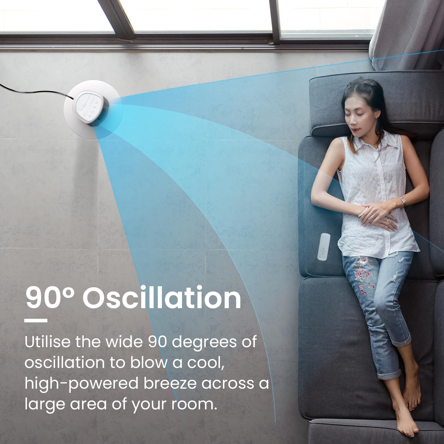 Pro Breeze Wentylator Kolumnowy z Pilotem Zdalnego Sterowania, Wieżowy Stojący Podłogowy Bardzo Cichy, 45W, Wysokość 100 cm, Bezśmigłowy Chłodzący, Automatyczna Oscylacja 90°, 15h Timer, Biały