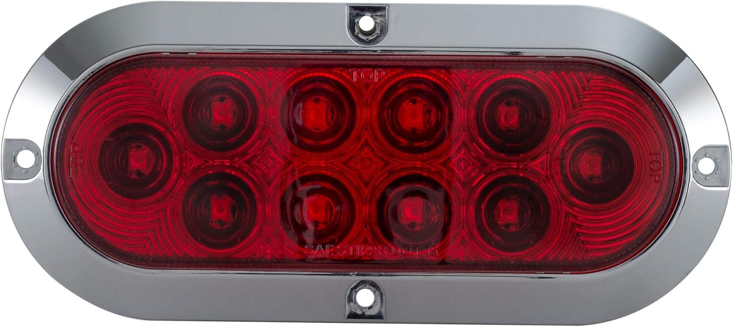 Long Haul Red 6" Oval Surface Mount Stop/Tail/Turn LED with Chrome Bezel | Kit (4 Pack)