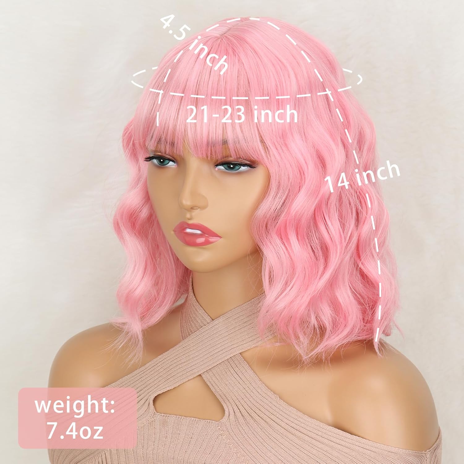 Short Pink Wigs with Bangs Short Light Pink Wig for Women Synthetic Wavy Shoulder Length Cosplay Wig for Women Girls Colored Wigs - Image 3