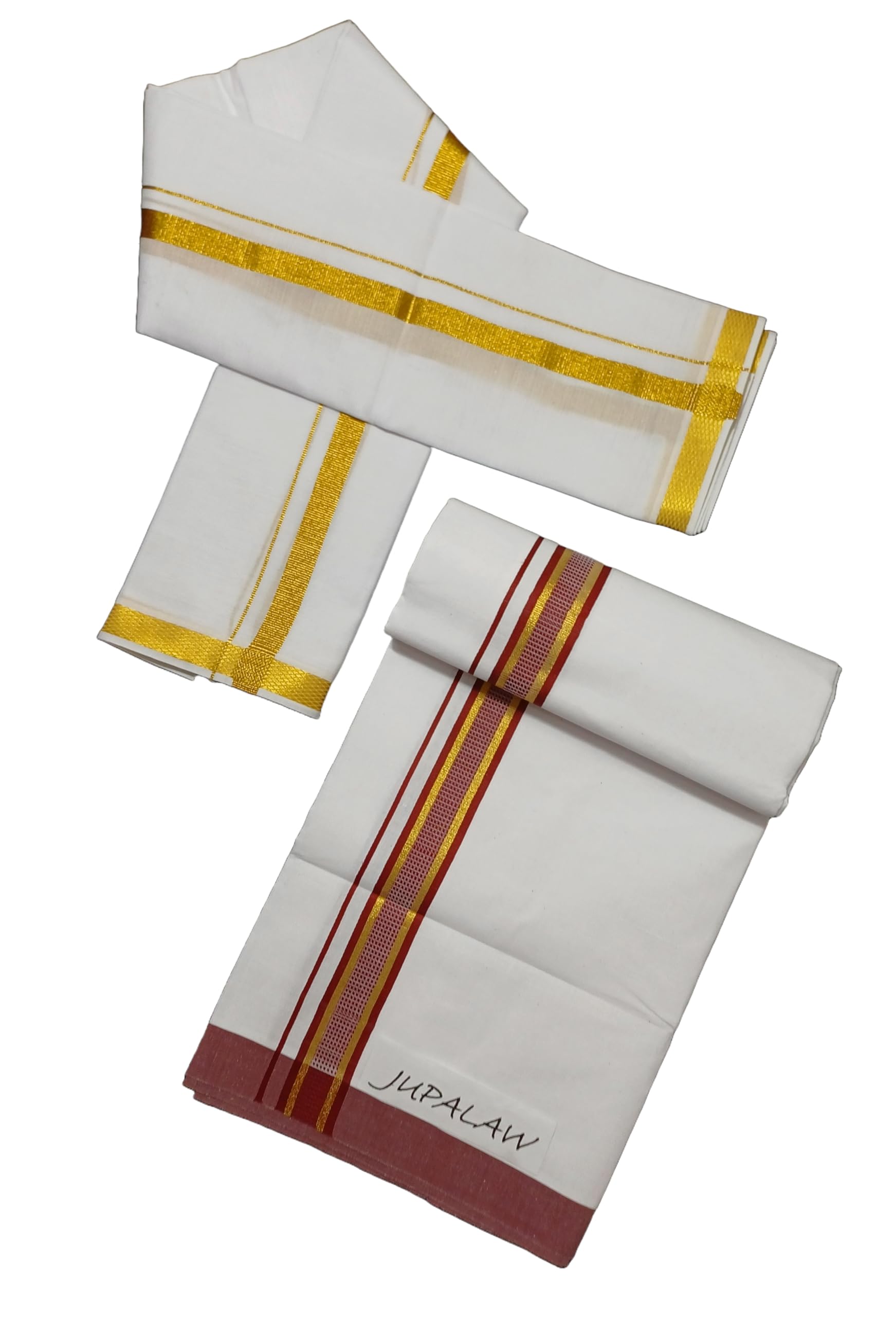 jupalaw Men's Cotton Dhoti with Angavastram, 2 Meters, Zari Big Border, Traditional Indian Wear-picture-18