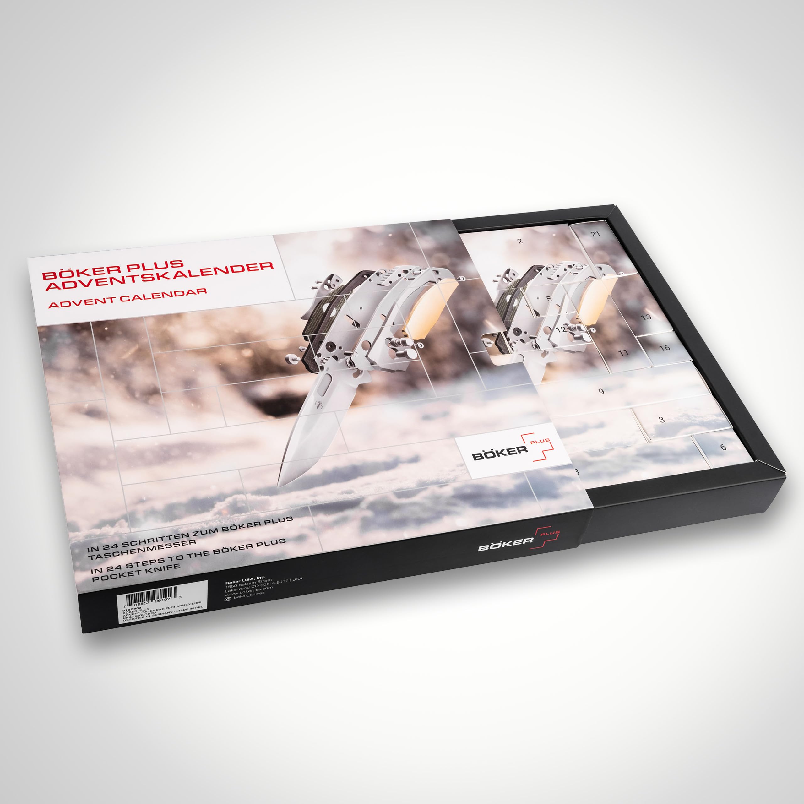 BÖKER PLUS Messer Adventskalender 2024 Aphex Mini - Weihnachts-Kalender für Frauen & Männer - Adventsgeschenk für Erwachsene - Klappmesser zum selber machen - DIY Buttonlock Taschen-Messer Bausatz