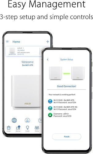 Miniatura 6 de ASUS ZenWiFi XT9 AX7800 Tri-Band WiFi6 Mesh WiFiSystem (paquete de 2), 802.11ax, hasta 5700 pies cuadrados y 6+ habitaciones, AiMesh, seguridad de