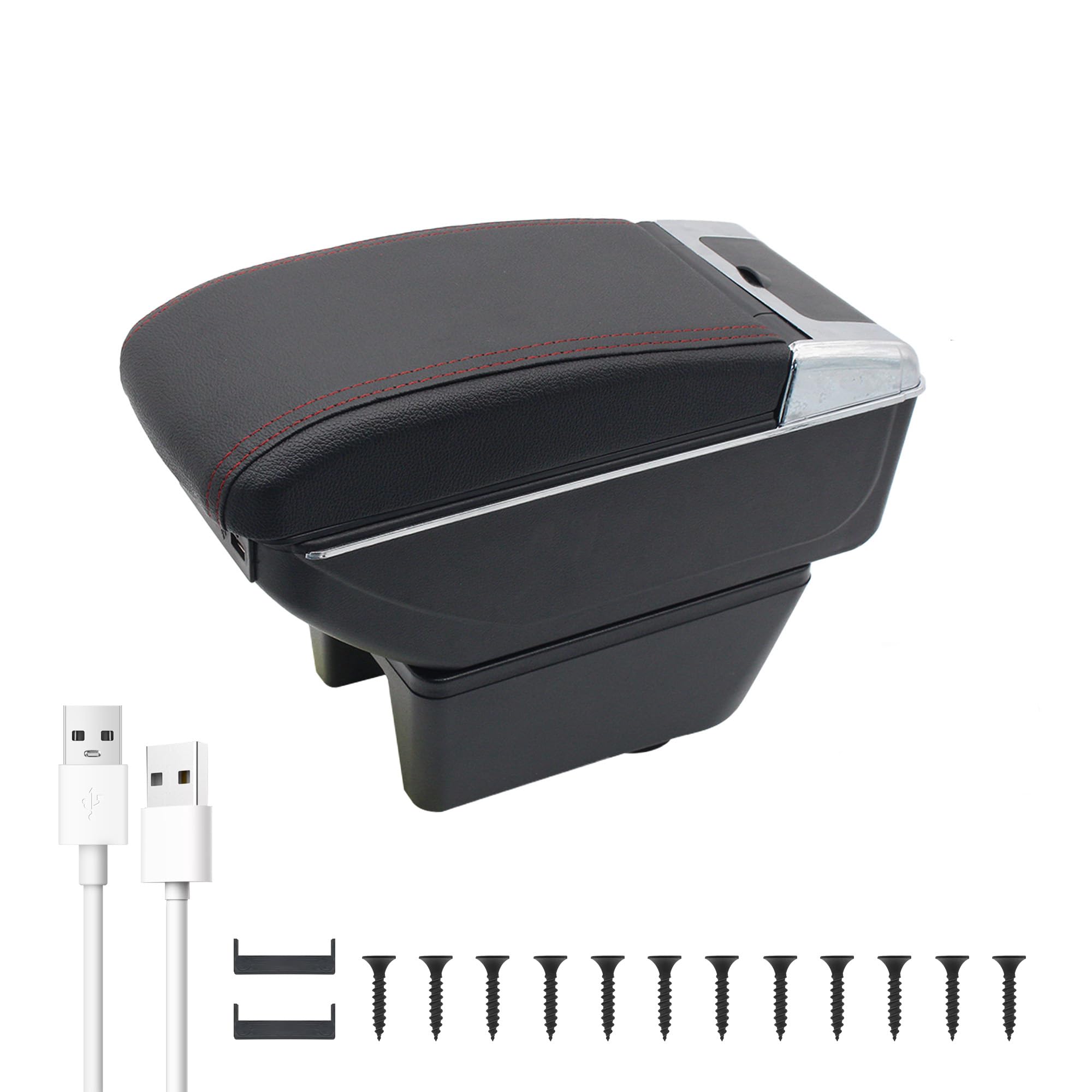 Podłokietniki samochodowe do Seat Ibiza 6J, 6 l, konsola środkowa, podwójna przestrzeń do przechowywania z uchwytem na napoje, 7 portów USB, tylne pudełko narzędziowe, łatwy montaż (czerwona