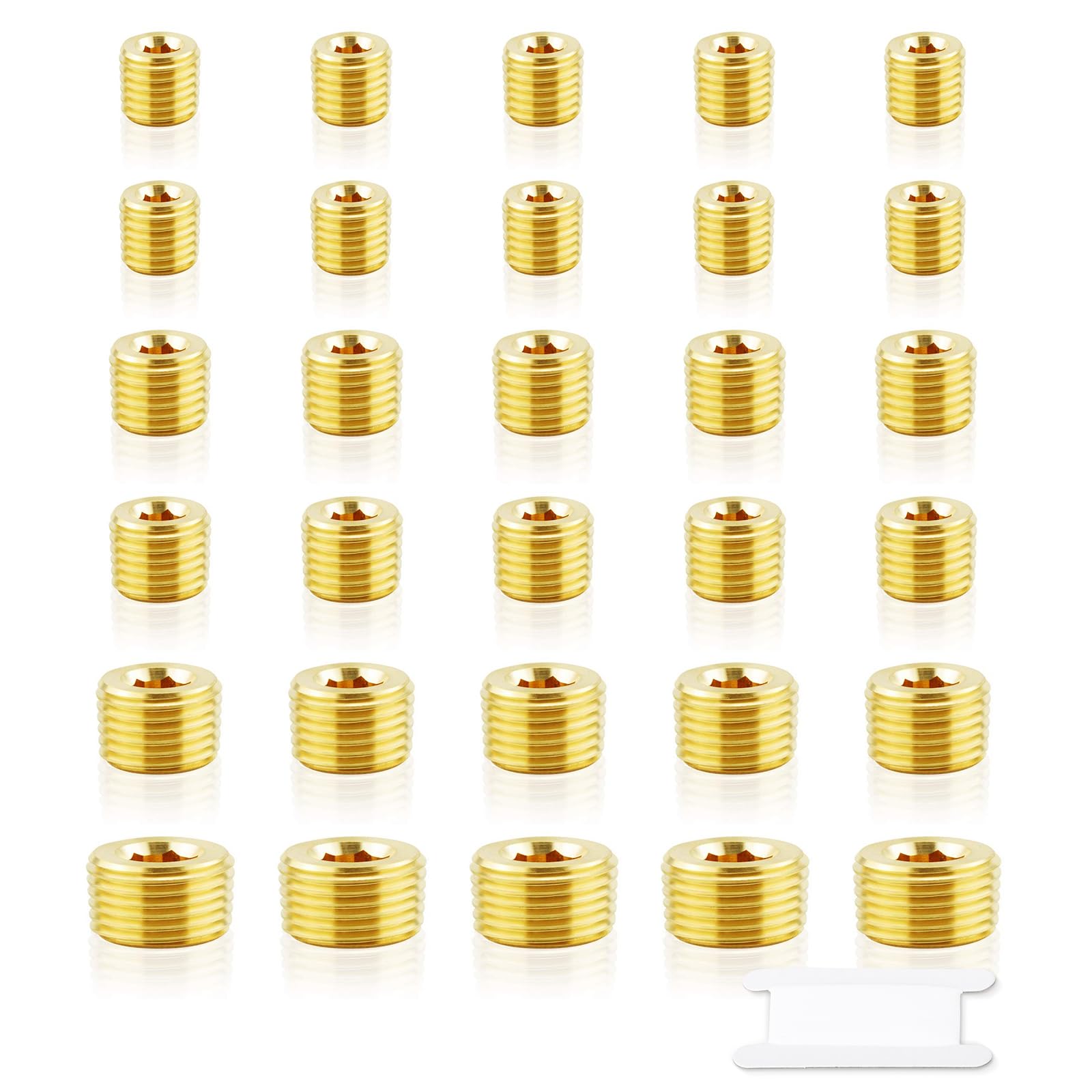 TAILONZ PNEUMATIC Brass Pipe Fitting, Hex Counter Sunk Plug, 1/8" 1/4" 3/8" 1/2" BSP Male Pipe - (Pack of 30)
