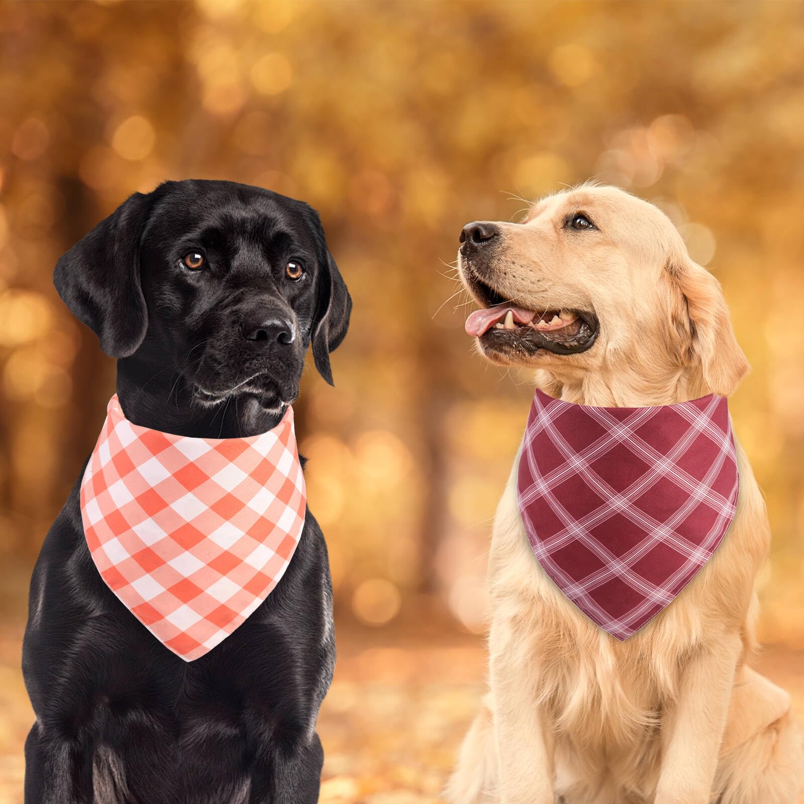 Herbst-Hundehalstücher, 2 Stück, groß, Halloween, Thanksgiving, Kürbis und Blätter, wendbar, Büffelkariert, Dreiecksrassen, Welpen-Halstücher für große, mittelgroße Mädchen, Jungen, Hunde,