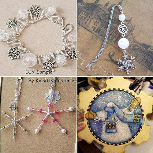 Miniatura 5 de CCINEE 100 dijes antiguos de copo de nieve, colgantes de metal plateado, al por mayor, mezclados a granel, joyería para hacer collares, pulseras y