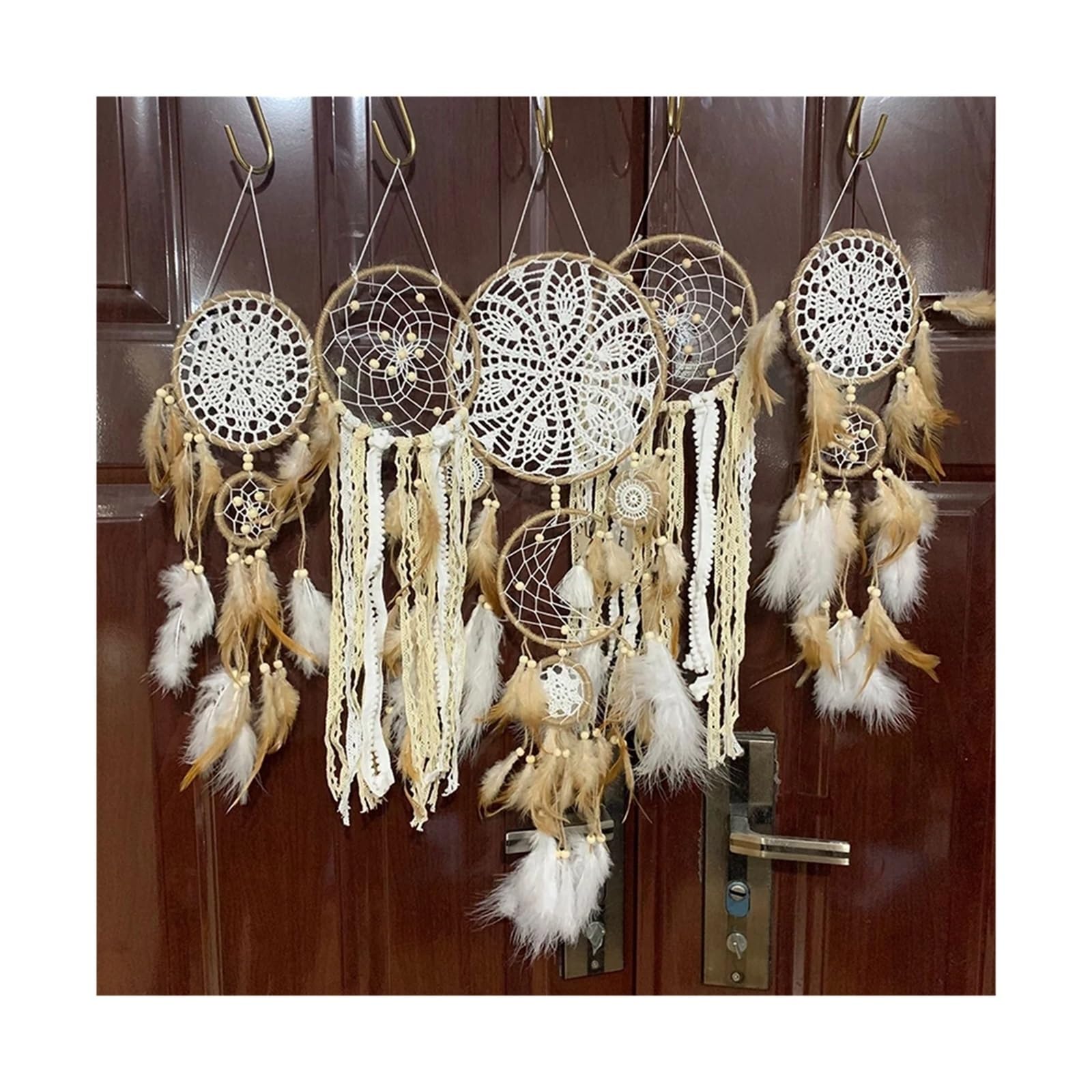 5 unids/Set atrapasueños Plumas Hecho a Mano hogar Sala de Estar Dormitorio decoración Colgante Pared (sin luz ni Palo Madera) para Expositor(White)