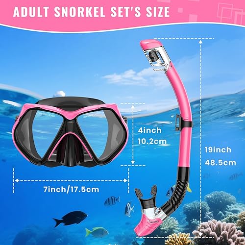 Miniatura 4 de Equipo de esnórquel para adultos, conjunto de esnórquel máscara de buceo con parte superior seca, gafas de natación para adultos con cubierta para
