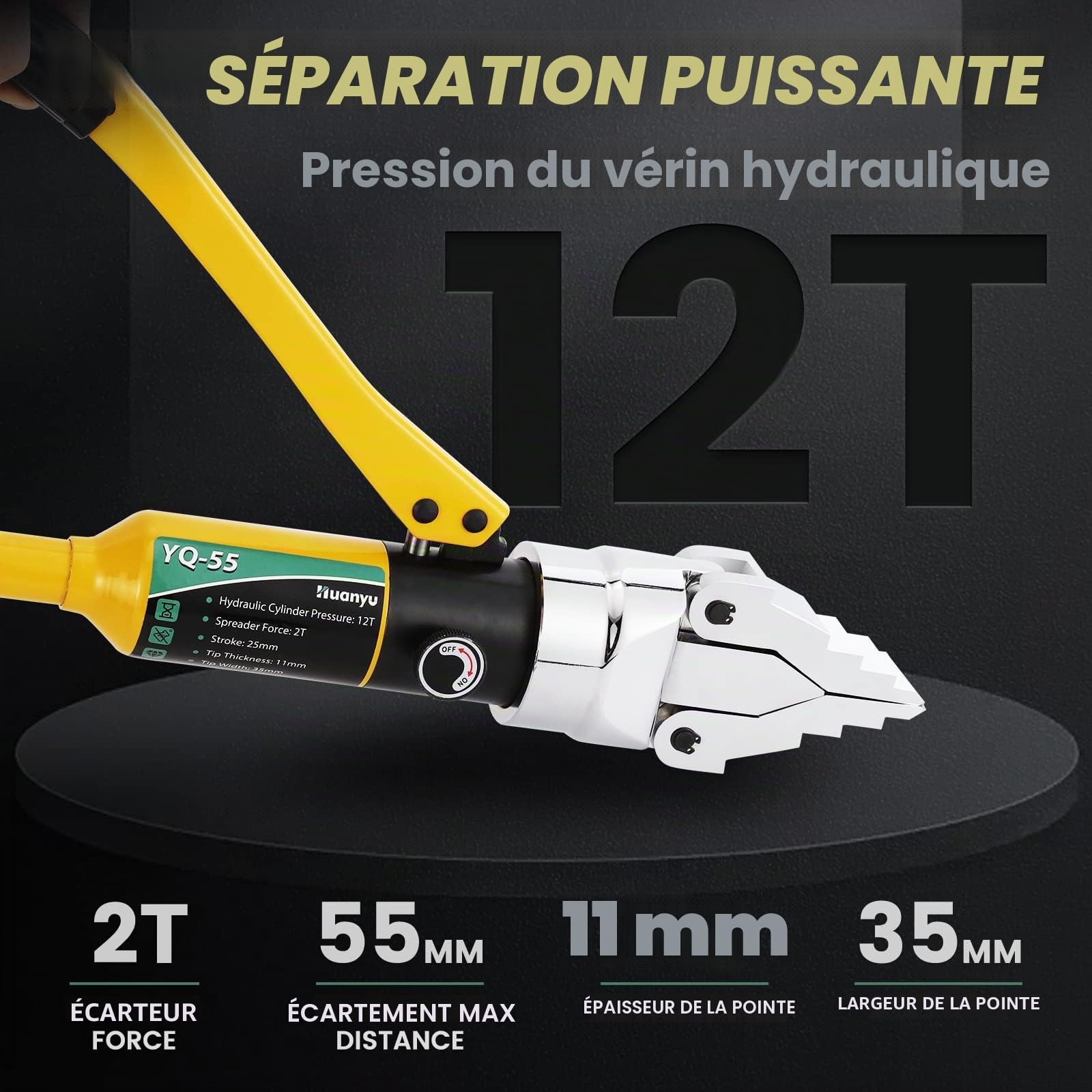 Huanyu Écarteur de brides hydraulique 12T à pression réglable Écarteur de brides hydraulique à expansion maximale de 55 mm pour l'entretien des pipelines sur les chantiers de construction (YQ-55)