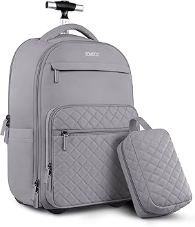 ZOMFELT Rolling Backpack for Women Men, Travel Backpack with Wheels, 17 Inch Laptop Backpack with Toiletry Bag, Carry on Luggage Wheeled Backpack for Travel Trip Business Grey