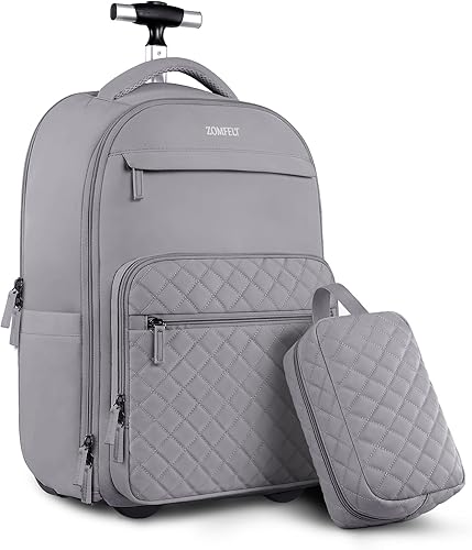 Miniatura 1 de ZOMFELT Mochila con ruedas para mujeres y hombres, mochila de viaje con ruedas, mochila para laptop de 17 pulgadas con bolsa de aseo personal,