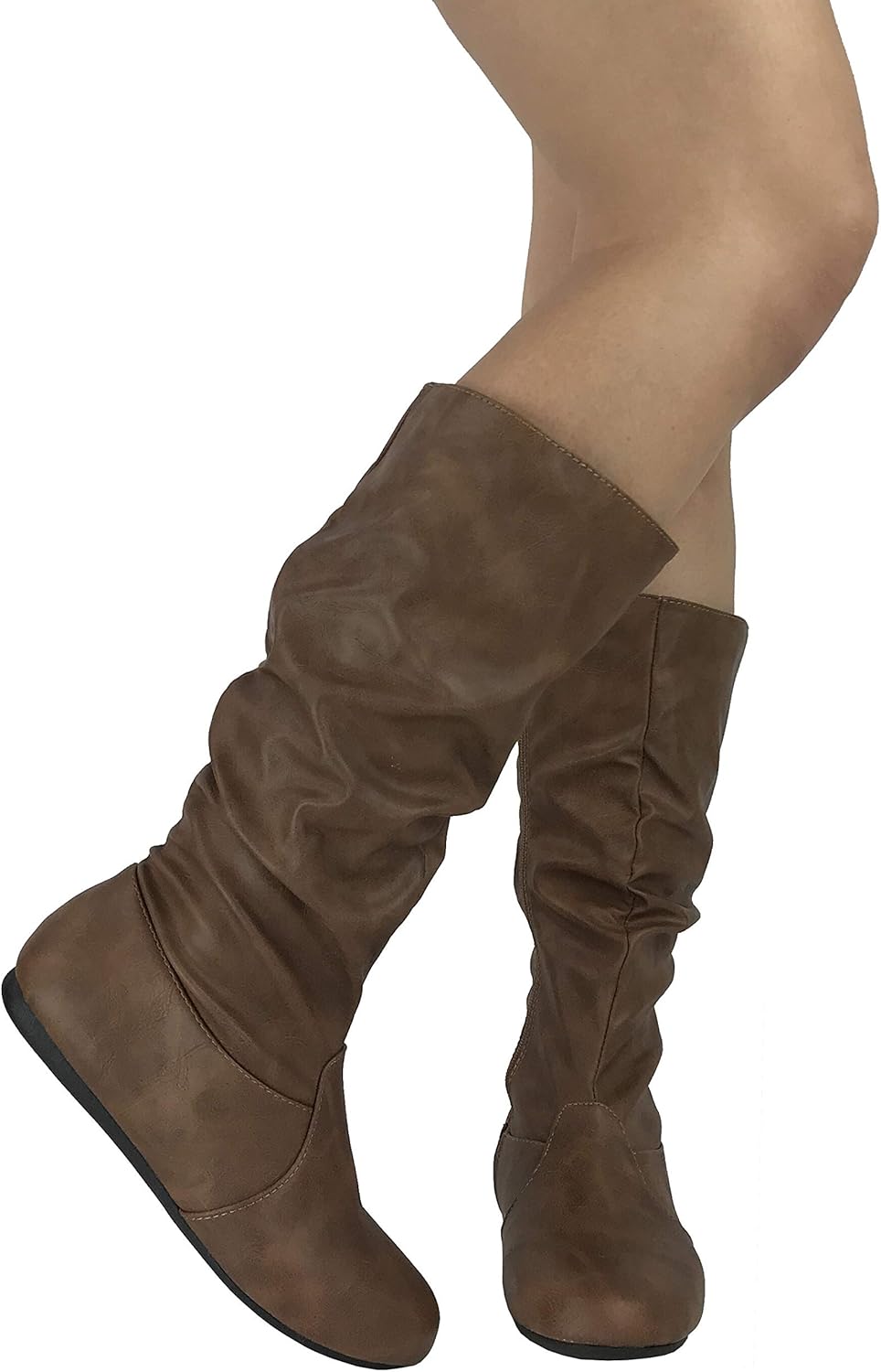 Wells Collection Womens Boots Soft Slouchy Flat Low Heel Mid-Calf Under Knee High - Image 3