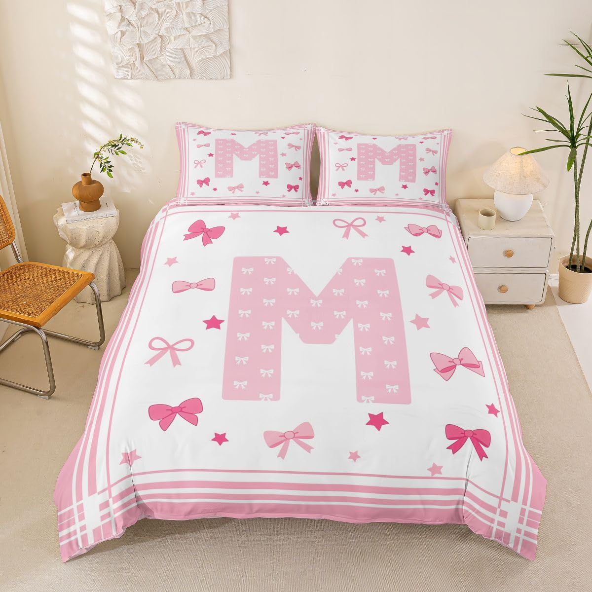 Parure de lit 2 personnes microfibre douce housse de couette rose 220x240