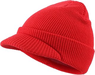 Home Prefer Mens Wool Blend Winter Hat Double-Layer Warm Knit Pre-Curve Visor Beanie Brimmed Beanies Hat for Men Women
