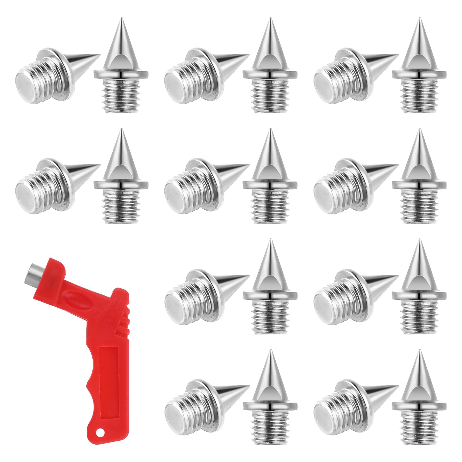 Lot de 50 crampons en acier inoxydable 7 mm pour l'athlétisme, la piste pyramidale et le cross-country avec clé à pointe, pointes de rechange pour chaussures de golf, chaussures de sport, chaussures