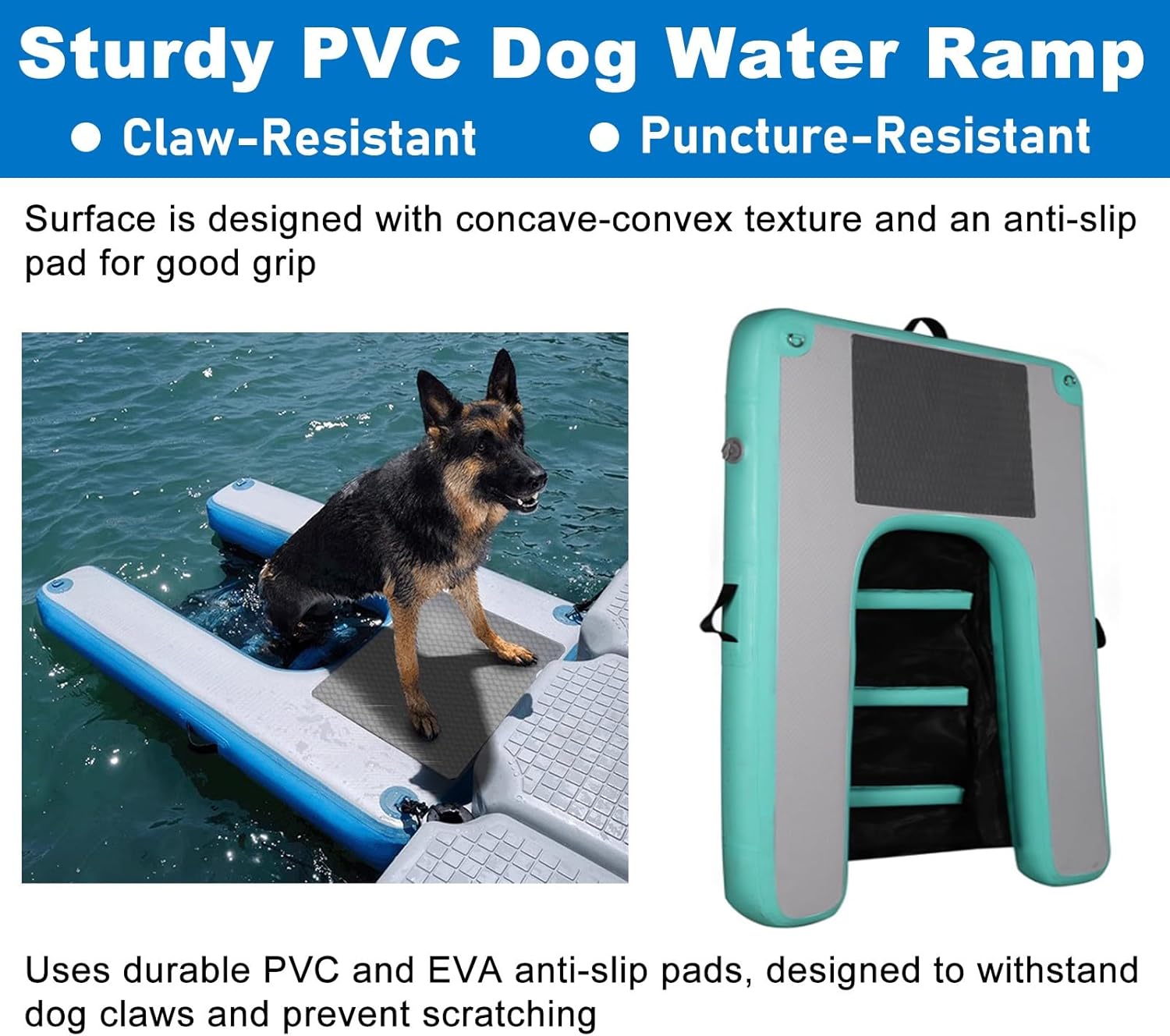 ERRULAN Inflatable Dog Ramp for Boat, High Visibility Non Slip Dog Water Ladder with Non Slip Steps, Portable Dogs Pool Exit Ramp for Small/Medium/Large Dogs(Black)