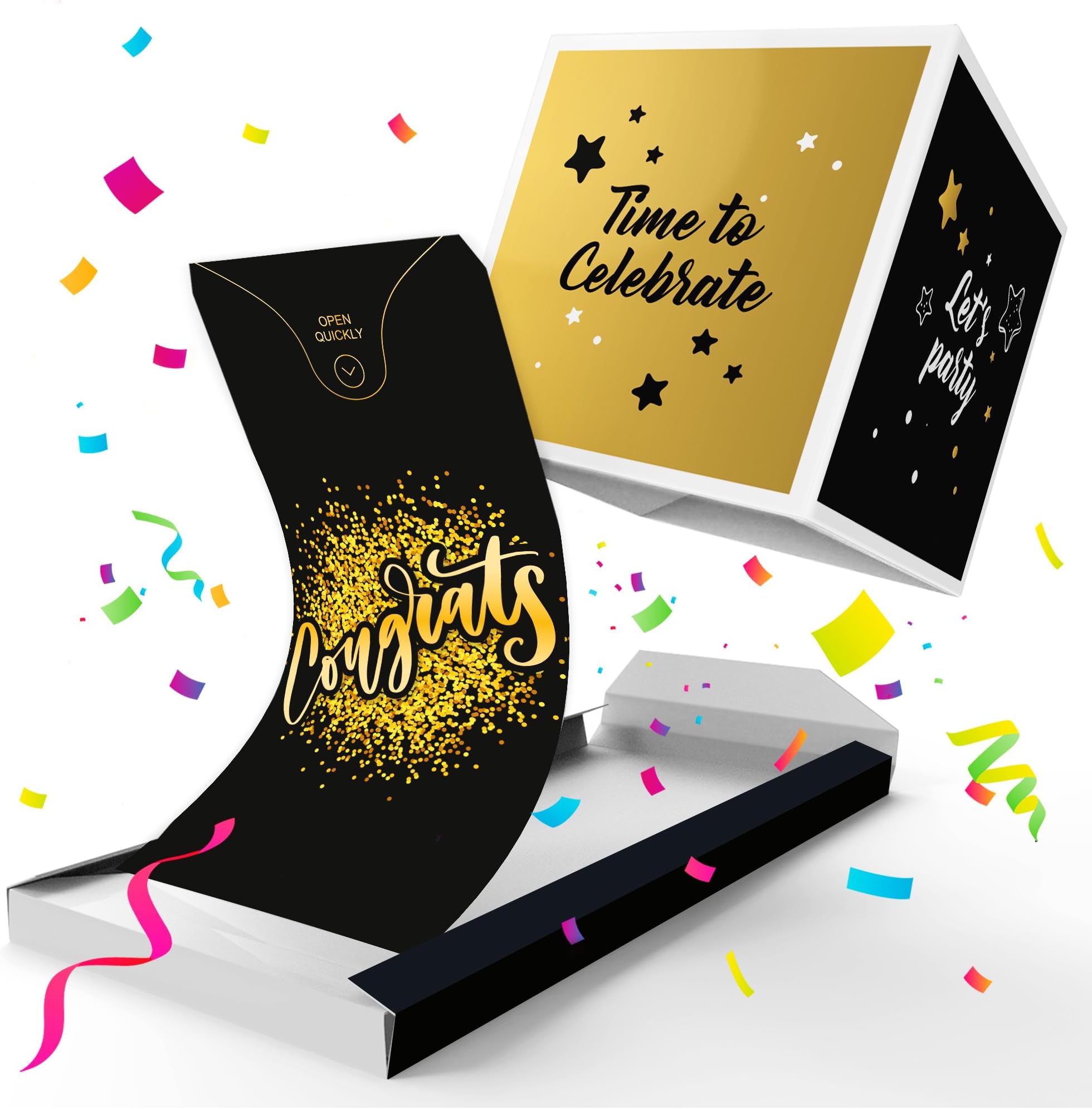 «BOOM» Congratulations Surprise Prank Card Exploding Confetti Pop up, Graduation, Engagement, Wedding, New job, new home, any Occasion