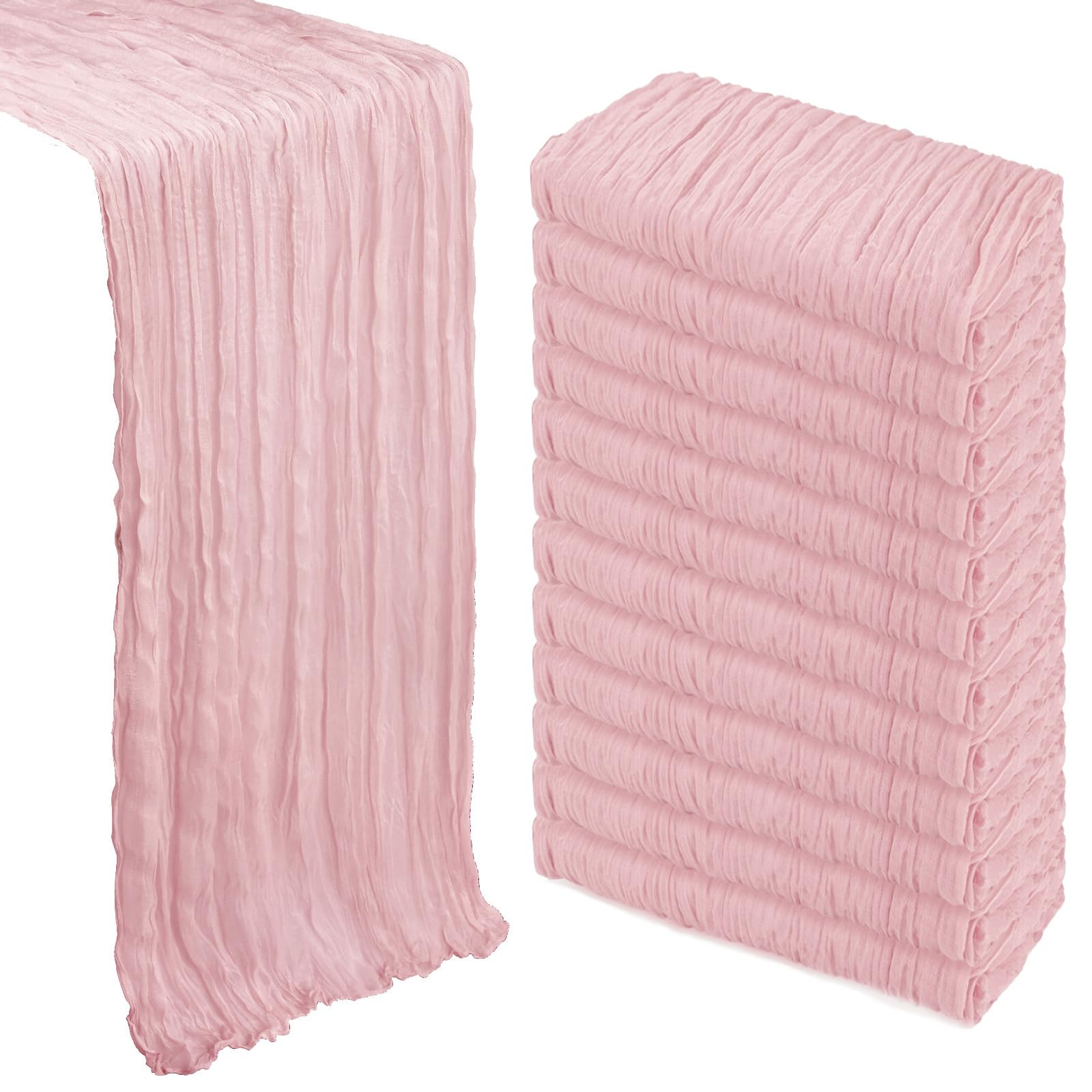Photo 1 of 12 Pack Dusty Pink Table Runner Cheesecloth 10Ft Spring Gauze Cheese Cloth Table Runner 35x120 Inch Boho Sheer Rustic Fabric for Holiday Party Decor Baby Shower Wedding Decorations