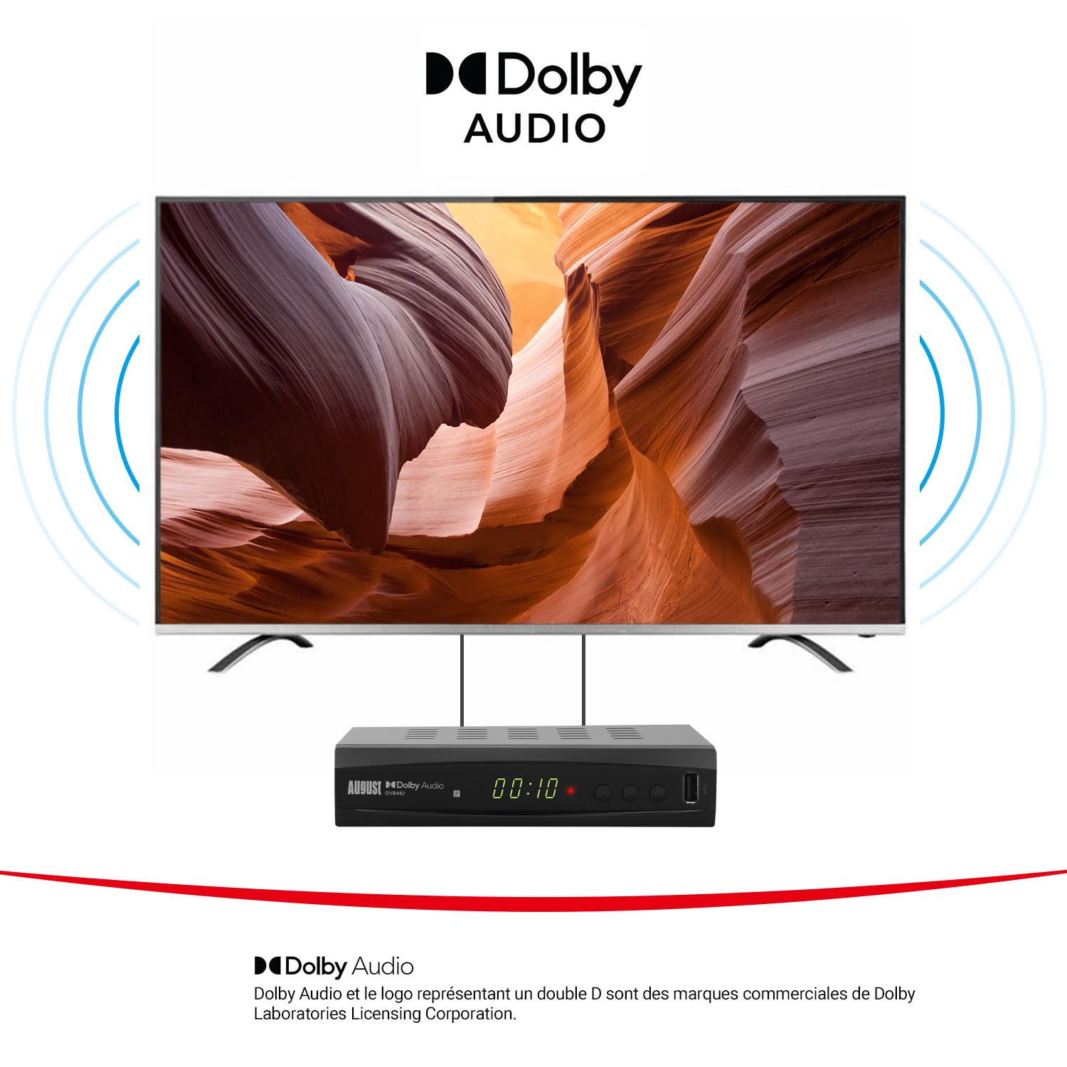 August DVB482 Décodeur Enregistreur TNT HD HDMI Full HD 1080p 2 chaînes simultanées