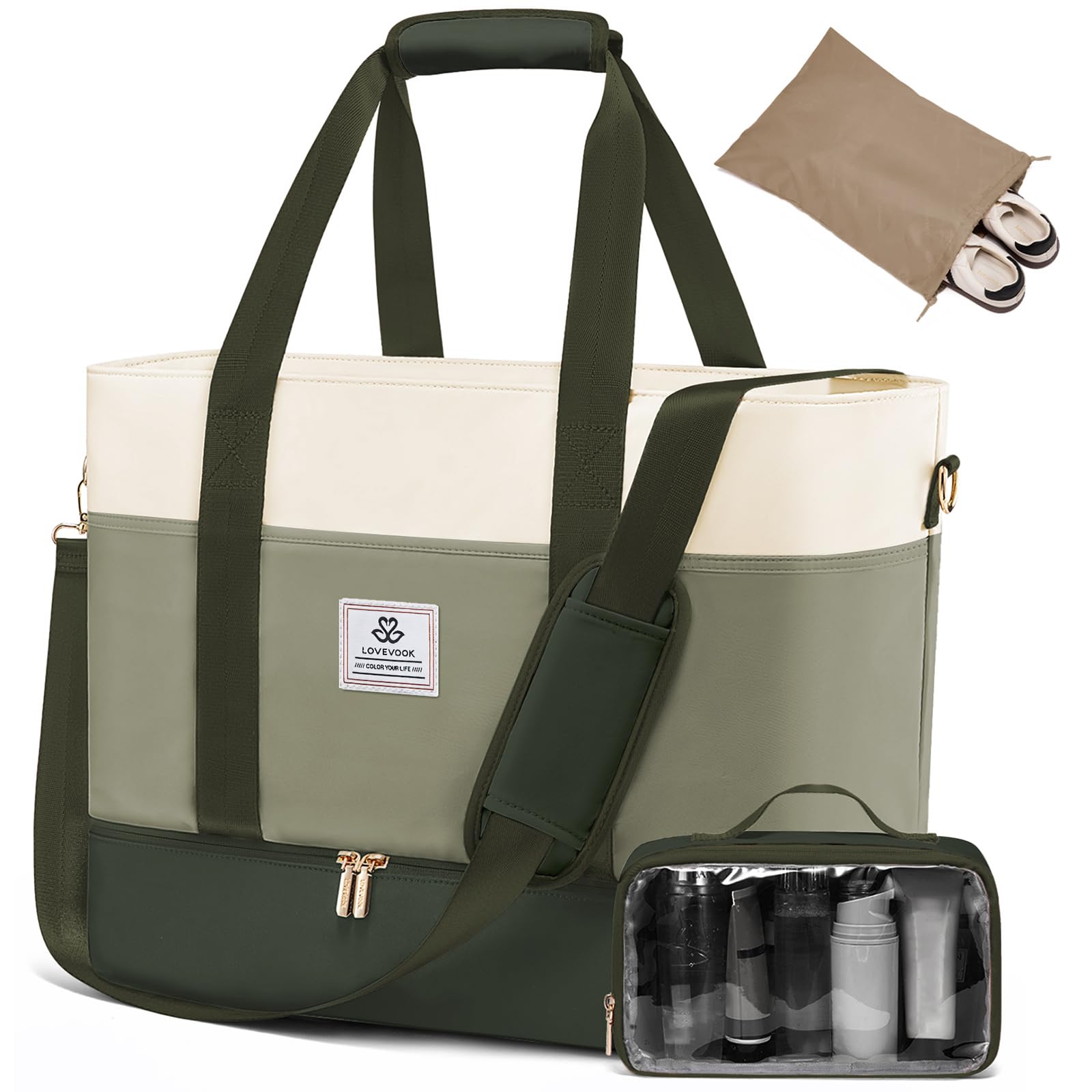 LOVEVOOK Reisetasche Damen, Wasserdicht Weekender Travel Bag mit Schuhfach, Duffle Bag Kliniktasche Geburt Handgepäck Tasche Saunatasche Gym Sporttasche Schwimmtasche für Reise Ryanair