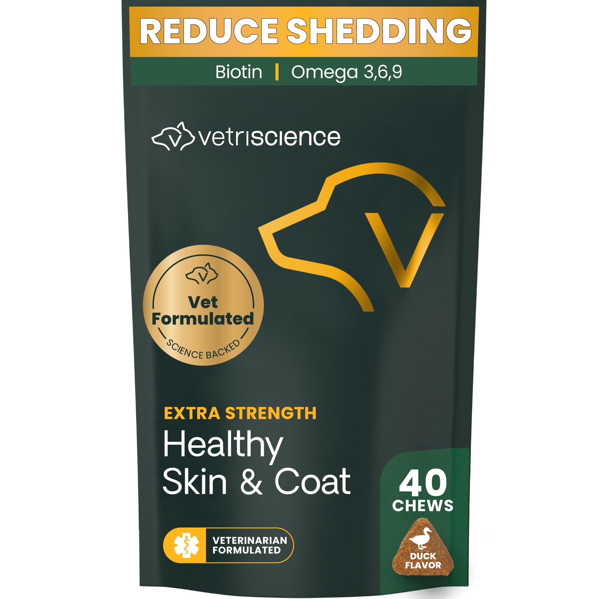 Extra Strength Healthy Skin & Coat Chews, Omega Plus Supplement for Dogs, with Balanced Omega 3, 6, 9, Fish Oil and Biotin, Skin Health, Coat Growth and Shine, Duck, 40 Count