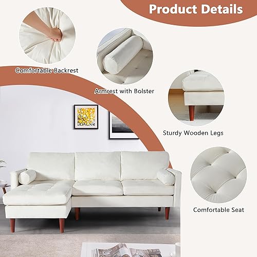 Miniatura 4 de wirrytor Sofá modular convertible, sofá convertible tapizado de terciopelo en forma de L con diván, moderno sofá modular de 3 asientos para sala de