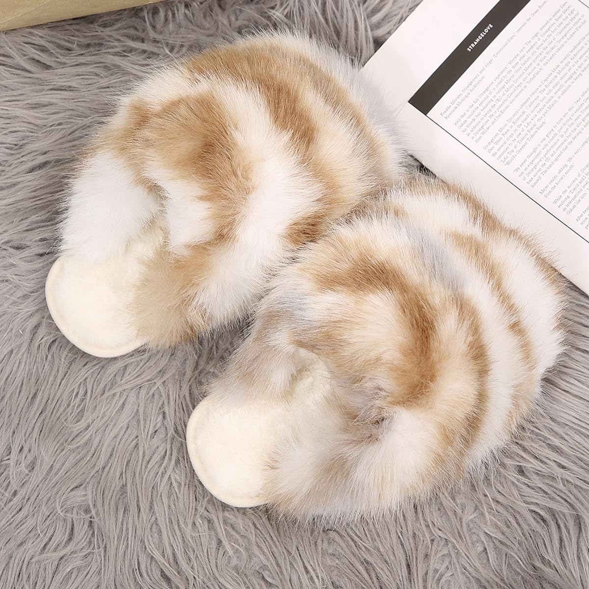 Pantofole Con Pompon Soffici Morbide E Felpate Stampate a Righe Chiuse Comode in Pelliccia Sintetica Antiscivolo Scarpe
