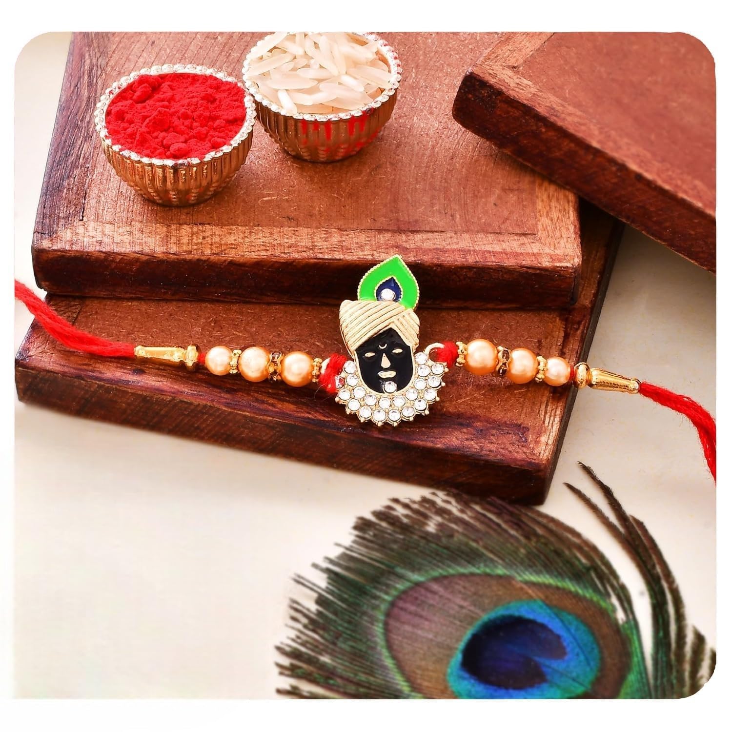 Ascension Shree Nath Ji Rakhi for Brother & Sister Raksha Bandhan Gift Band Moli Bracelet with Stone & Pearl Designer Sutra Includes Roli Tilak & Fridge Magnet-image-8