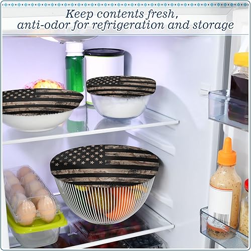 Miniatura 7 de Kcldeci 5 fundas para tazones con diseño de bandera estadounidense con camuflaje del desierto, reutilizables, 5 tamaños, tela elástica, fundas para