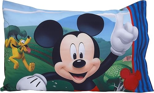 Miniatura 3 de Disney Mickey Mouse - Juego de sábanas de 2 piezas para niño pequeño, azul, rojo, amarillo con sábana bajera ajustable para cuna y funda de almohada