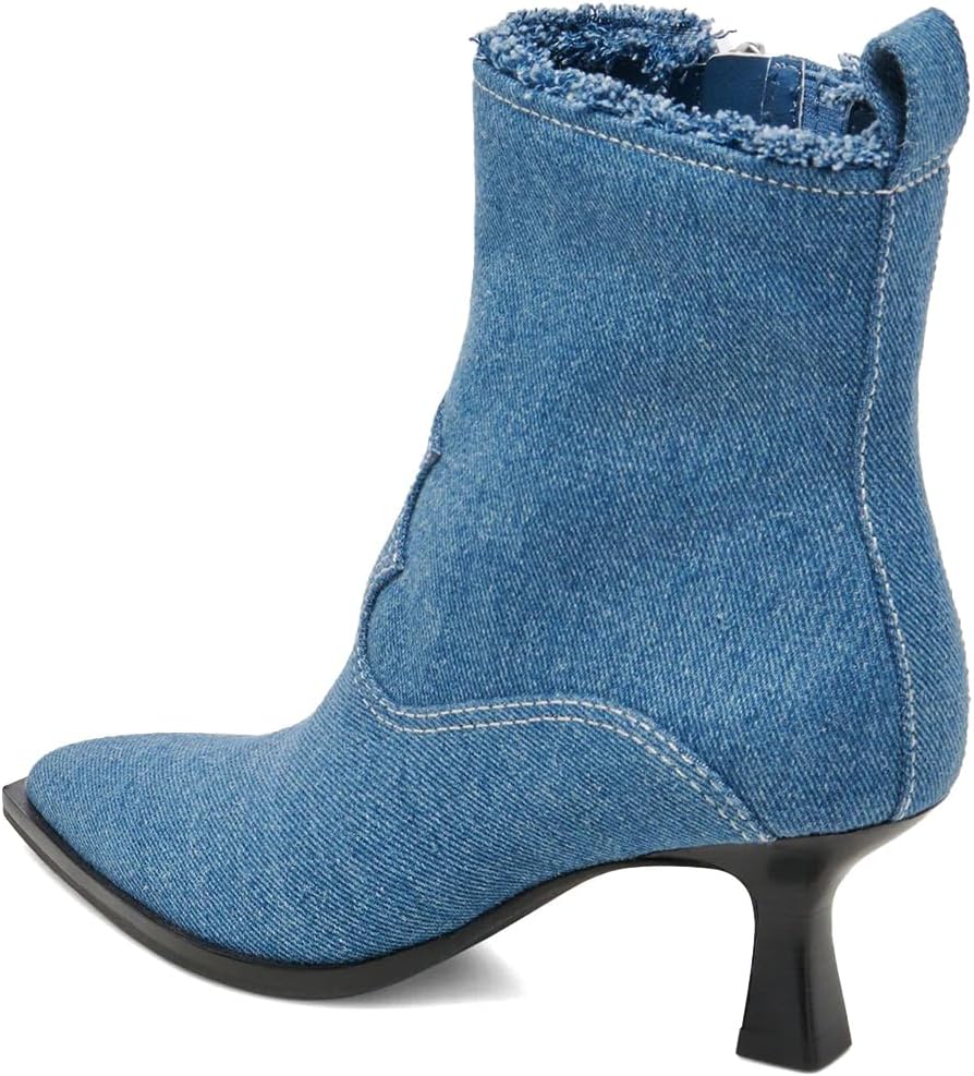 XYD Women Denim Boots Pointed Toe Side Zipper Ankle Booties Kitten Low Heels Dress Casual Party Shoes