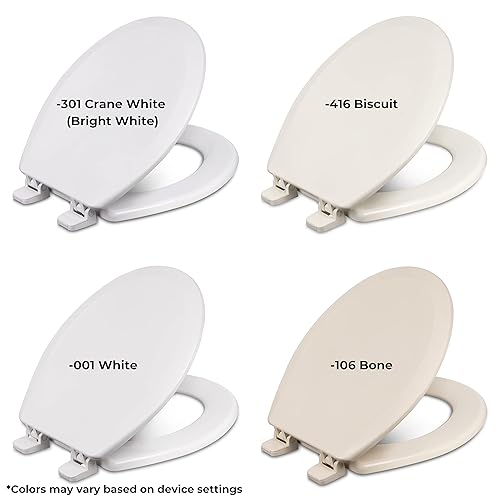 Miniatura 5 de Centoco 700-301 Asiento de inodoro redondo de madera, madera moldeada resistente con tecnología Centocore, blanco grulla, algodónbrillante