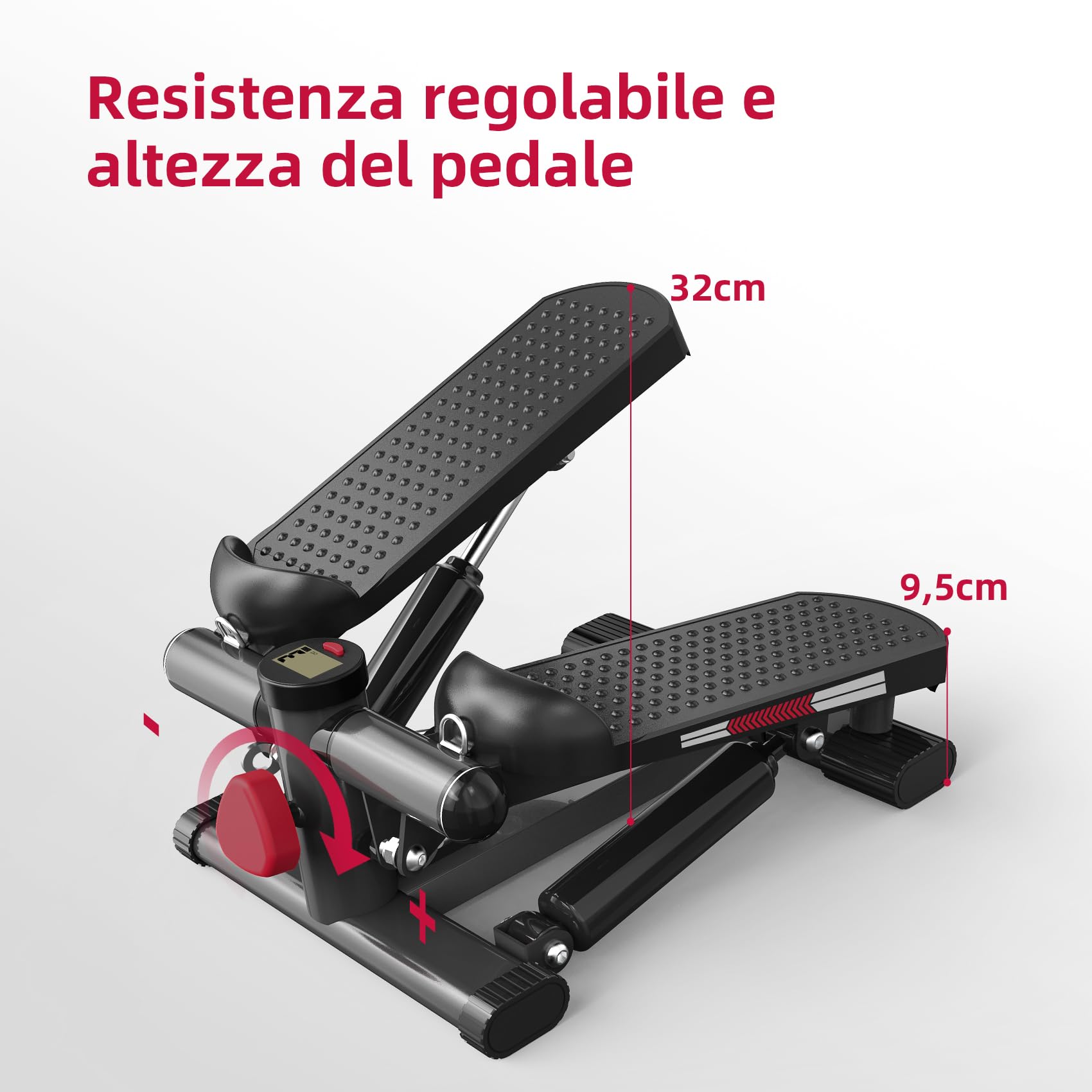 ST1 Mini stepper per casa, 2 in 1 Up-Down Swing Stepper con Power Ropes, display LCD, resistenza regolabile, allenamento gambe e braccia, silenzioso e compatto, carico massimo 100 kg